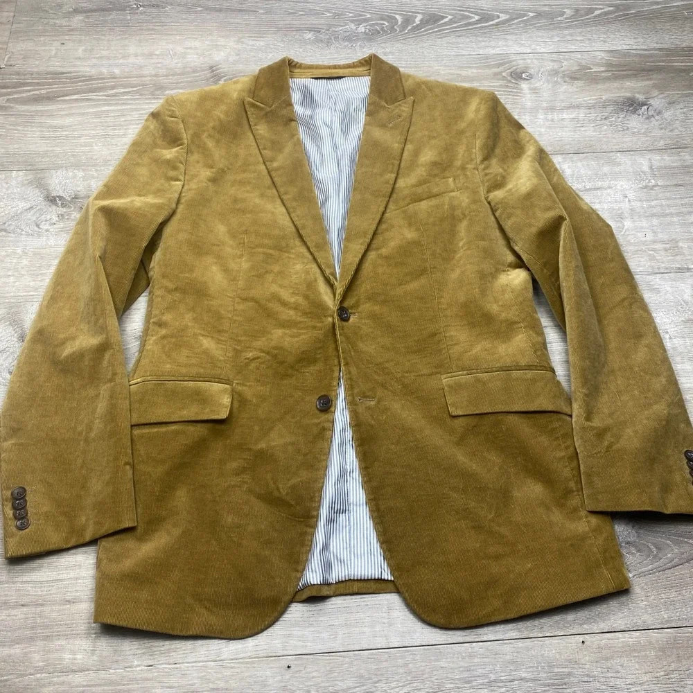 Banana Republic Mens 44R Corduroy Blazer Tan Mustard Duca Visconti Tailored Fit